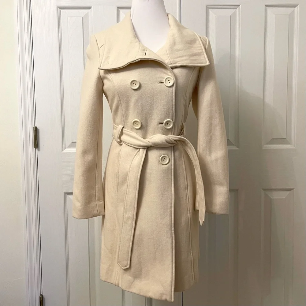 Guess Cream Winter White Long Belted Trench Coat - Picture 14 of 14